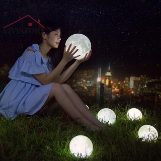 3D Print Moon Lamp Rechargeable LED Night Light Touch Switch Bedside Lights