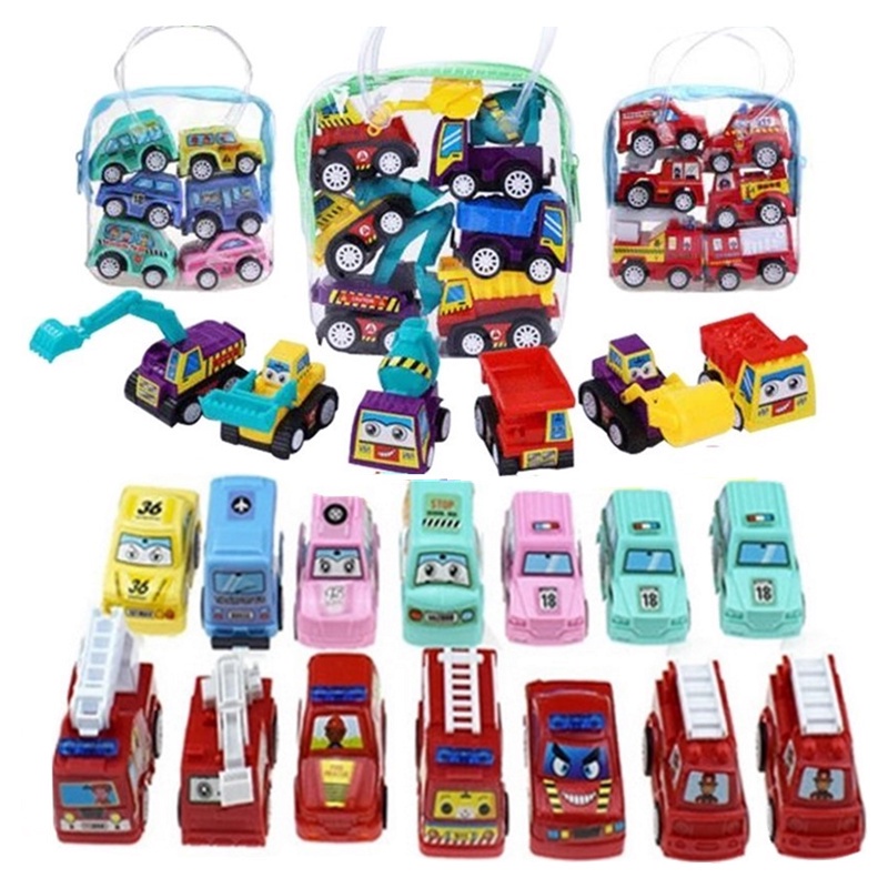 Bộ 6 Mô Hình Xe Cứu Hỏa Đồ Chơi Mini Dạng Kéo Lưng Xe Xây Dựng Cho Bé Trai