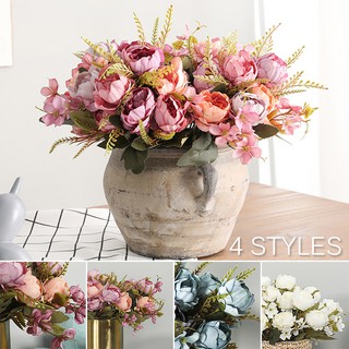 Artificial Rose Peony Silk Flower Leaf Bouquet Floral Wedding Home Garden Decors