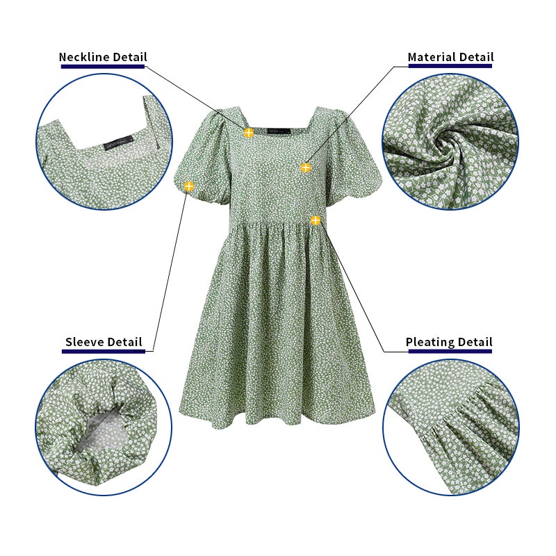 Zanzea Đầm Tay Ngắn Phồng Cổ Vuông In Họa Tiết Hoa Phong Cách Hàn Quốc Dành Cho Nữ