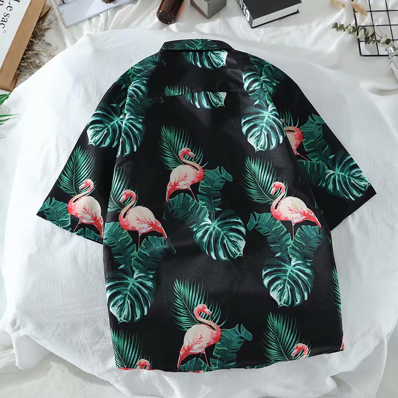 Men's trendy flamingo print short-sleeved shirt | BigBuy360 - bigbuy360.vn