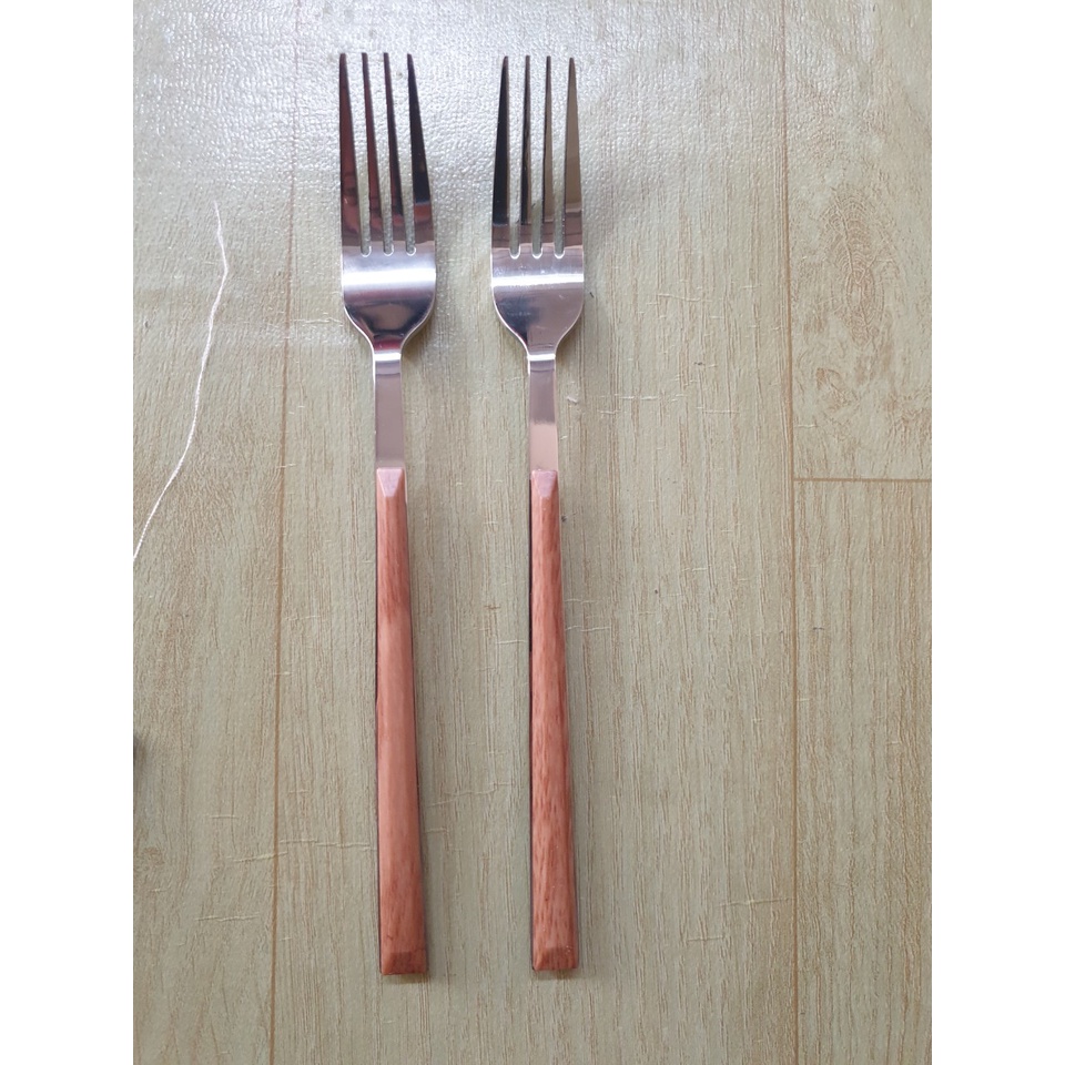 Bộ 6 c Dĩa Inox 304 Cán Gỗ KT: 21x2.5cm