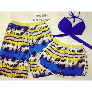 Đồ bơi đôi Bikini đôi họa tiết vàng xanh nổi bật (Ảnh trải sàn)