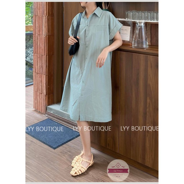 Váy Sơ Mi Dáng Suông Tay Cộc Vát Chất Thô Kiểu Váy Ulzzang Đầm Sơmi Lyy Boutique | BigBuy360 - bigbuy360.vn