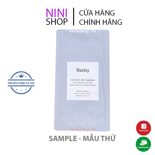 Gói Mẫu thử sữa rửa mặt Huxley GWP CLEANSING FOAM:DEEP CLEAN, DEEP MOIST DELUXE 3g Sample