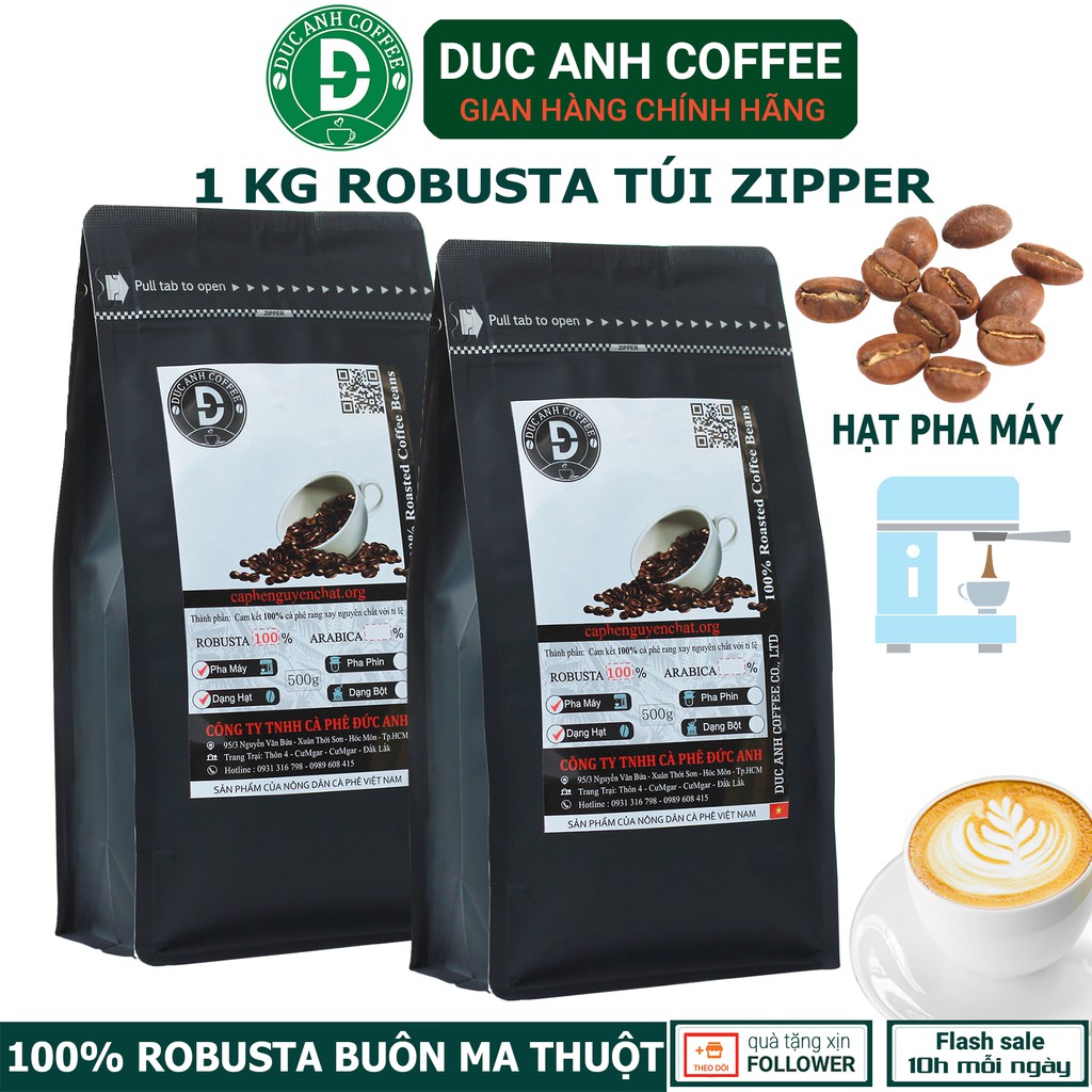 Cà Phê Rang Mộc 100% Robusta Đậm Vị, Cafein Cao dùng pha máy, pha phin Từ Buôn Ma Thuột - D COFFEE Thuộc Cà Phê Đức Anh