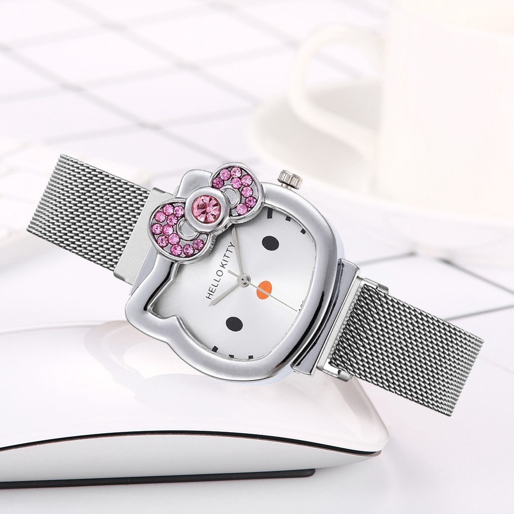 Đồng hồ dây đeo hít nam châm mặt hình Hello Kitty đính đá sang trọng