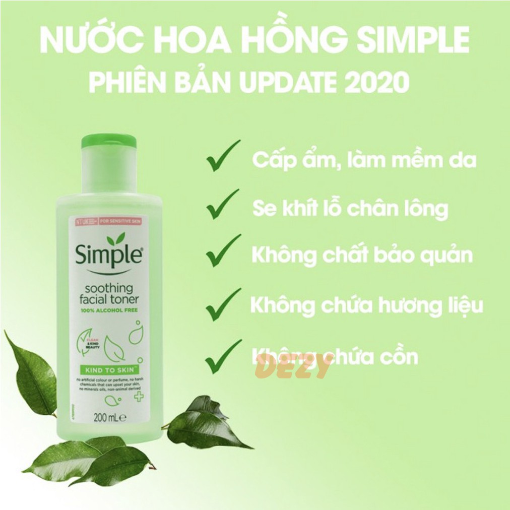 Toner Simple CHÍNH HÃNG Kháng Khuẩn Cho Da Mụn Dầu Dưỡng Ẩm Da Nhạy Cảm - Nước Hoa Hồng Toners Chăm Sóc Da Sắc Đẹp Dezy | BigBuy360 - bigbuy360.vn