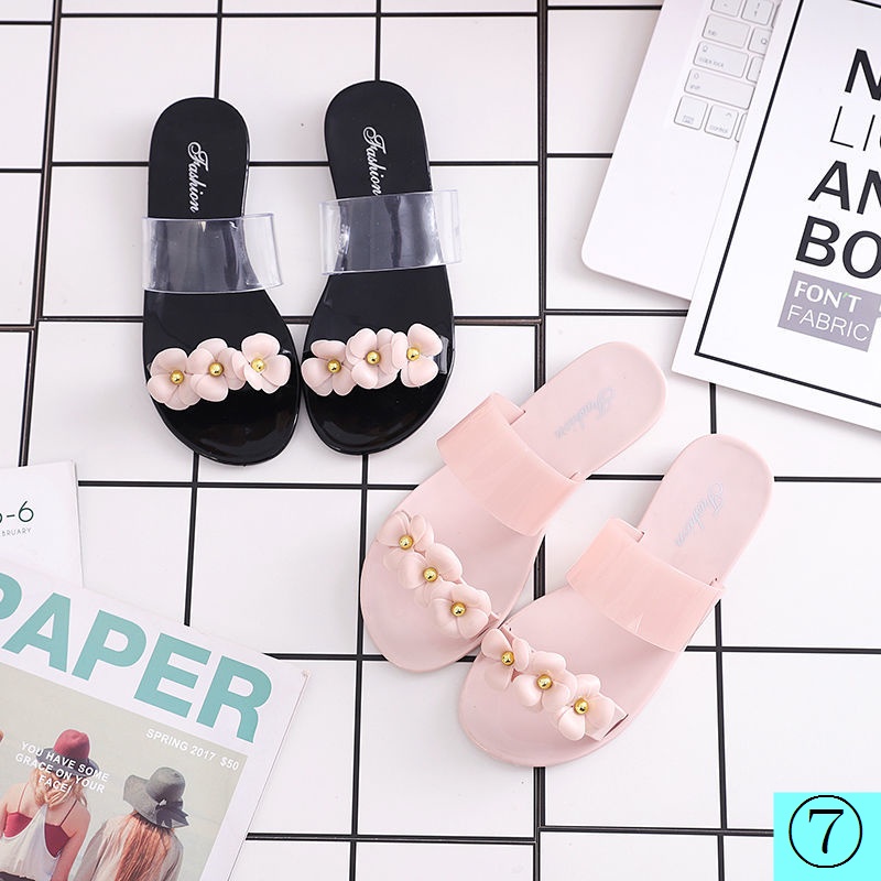 Dép Nhựa Chống Trượt Đính Hoa Trà Pha Lê Thời Trang Xuân Hè Cho Nữ