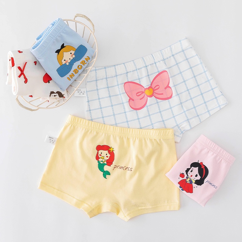 Bộ 5 Quần Lót Boxer Bằng Cotton Thoáng Khí Thoải Mái In Họa Tiết Hoạt Hình Nàng Tiên Cá Cho Bé Gái 3-12 Tuổi