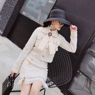 ORDER Set dạ tweed cổ nơ (Ảnh thật)