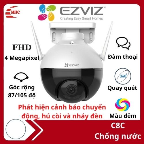 Camera wifi ezviz C8W FullHD 2K-4 Megapixel có màu ban đêm quay quét ngoài trời, Camera IP không dây chống nước