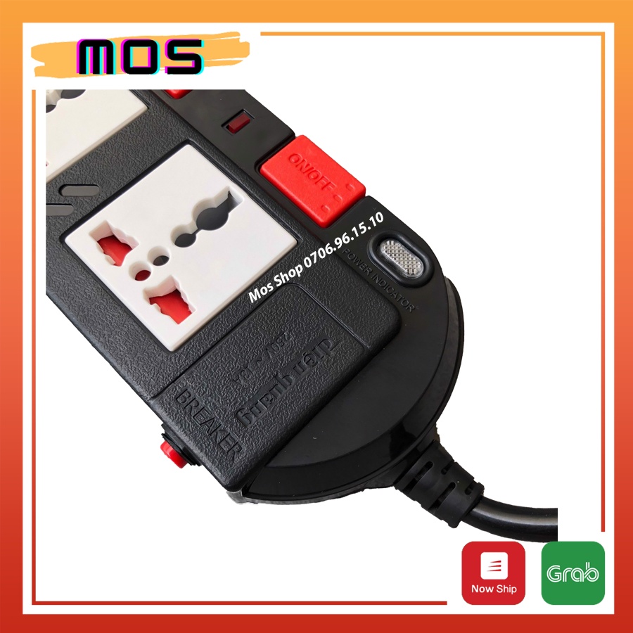 Ổ cắm điện Điện Quang ⚡⚡ 1 đổi 1⚡⚡ 5 lỗ 3 chấu kéo dài 2m/5m công suất 2500W  màu Trắng/Đen Mos Shop