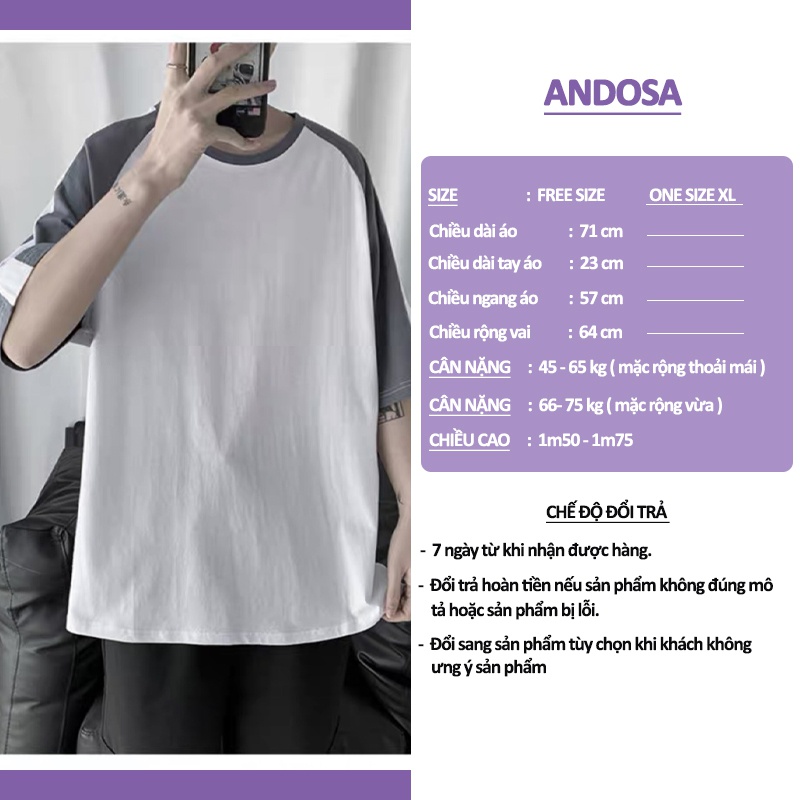 Áo thun nam nữ tay lỡ form rộng unisex cotton đẹp hàng Quảng Châu ANDOSA AT02