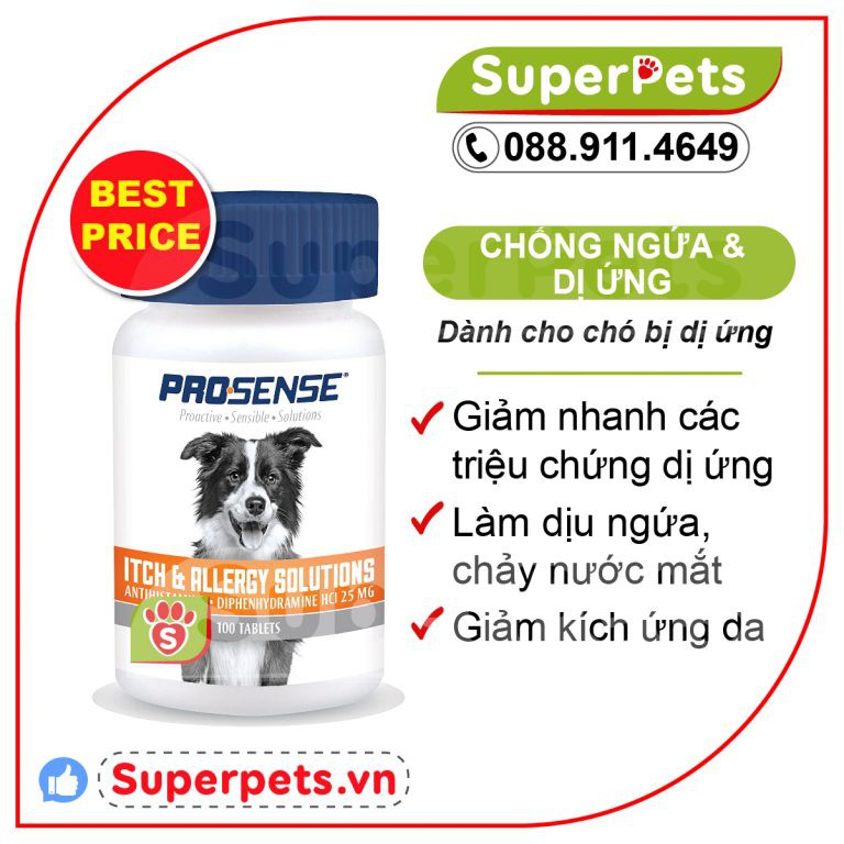 Viên Giảm Ngứa, Dị Ứng Cho Chó Nhập Khẩu USA - Prosense Itch and Allergy Solutions SUPERPETS VIỆT NAM