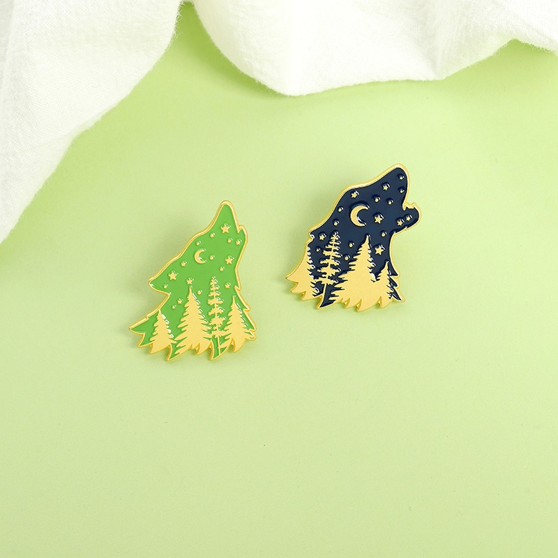 Ghim Cài Áo Hình Đầu Sói/Mặt Trăng/Ngôi Sao/Xanh Lá Thiên Nhiên Dễ Thương