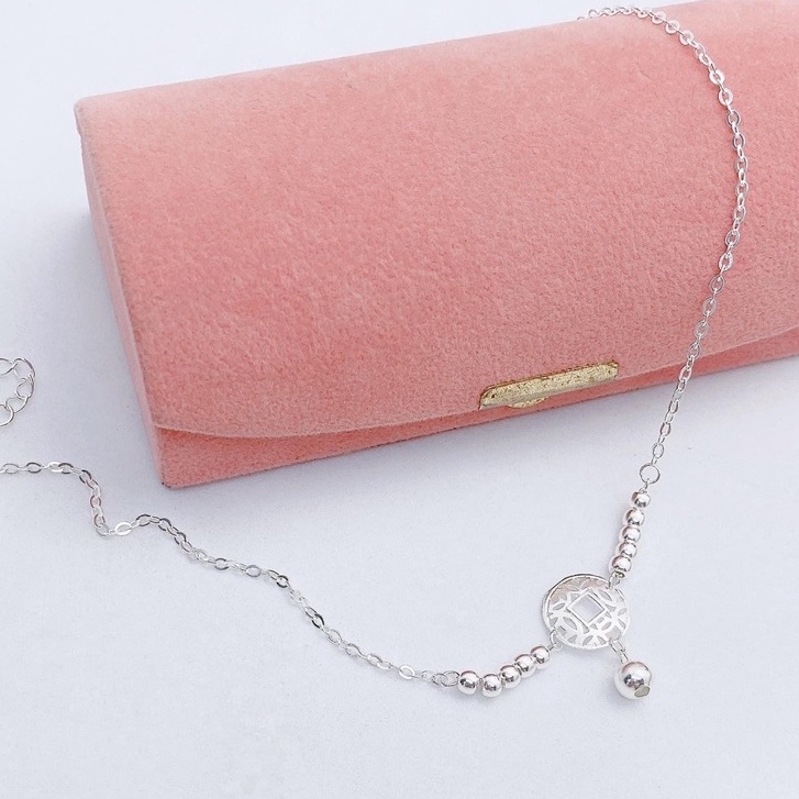 Lắc tay kim tiền bạc thật DaLiA Jewelry lắc chân bạc đẹp phối bi kim tiền