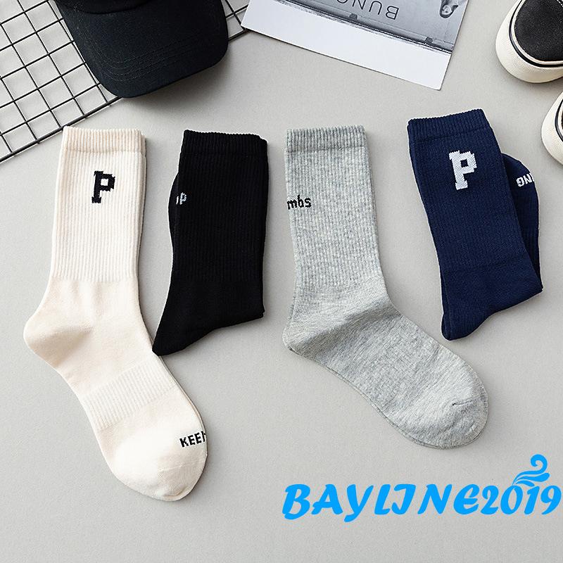 BAY- Tất thể thao dài co giãn in chữ phong cách đơn giản cho nữ