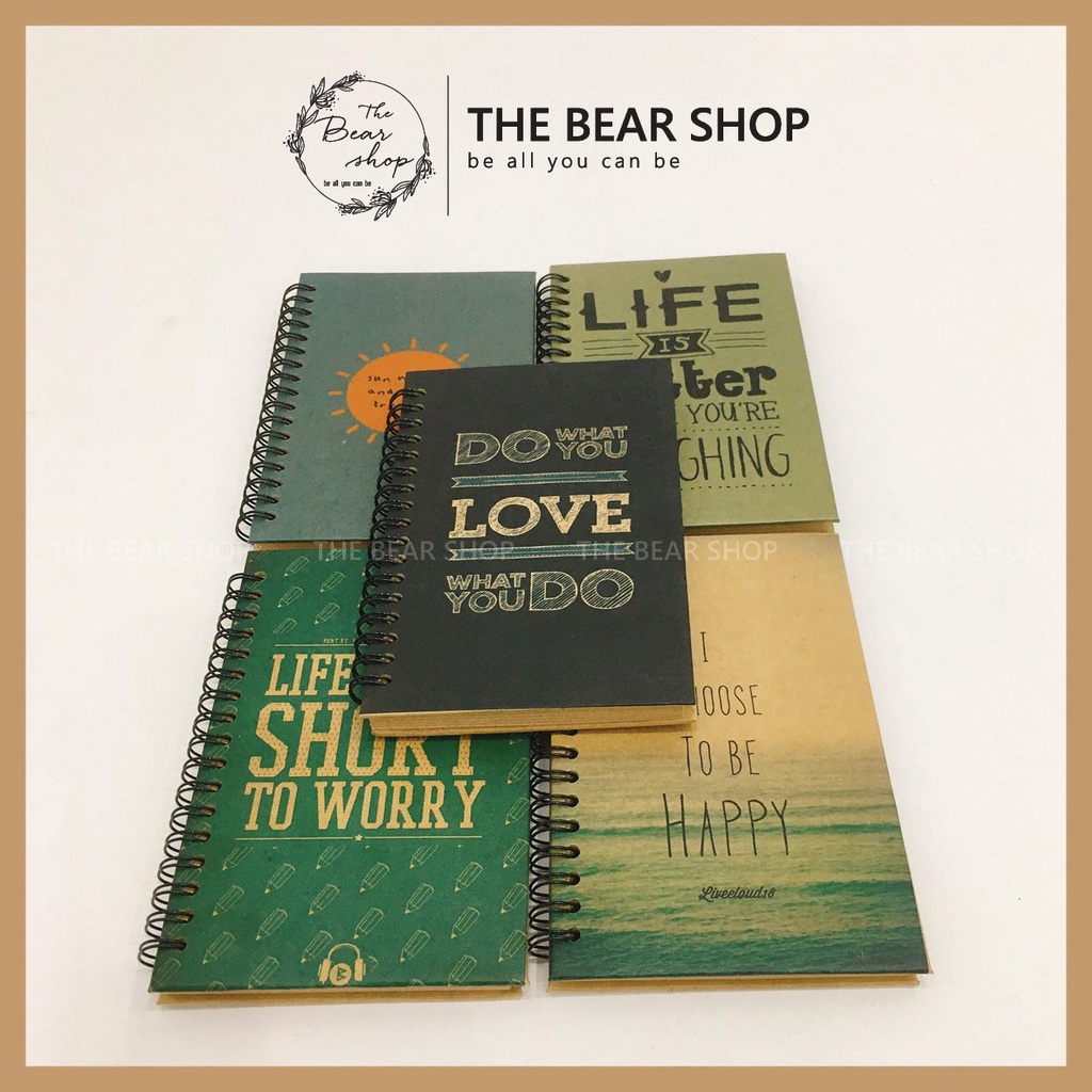 Sổ tay ghi chép handmade vintage - khổ A5 bìa bồi ivory giấy kraft - The Bear Shop