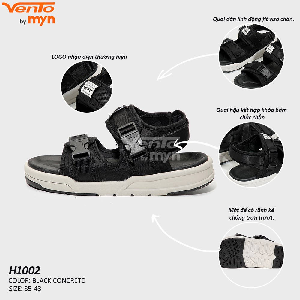 Giày Sandal Vento Nam Nữ Unisex - H1002 Đen ghi