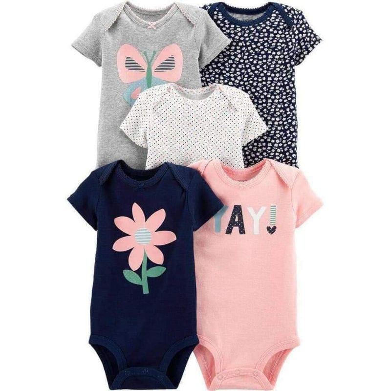Combo 5 bộ Body chip Bodysuit bộ liền thân ngắn tay vải cotton cho bé sơ sinh thoáng mát, thấm hút mồ hôi
