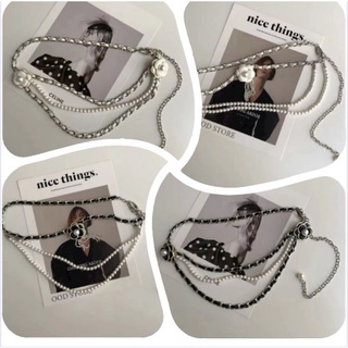 Thời trang thắt lưng dây xích phối hoa trà và ngọc trai phong cách cổ điển dành cho nữ