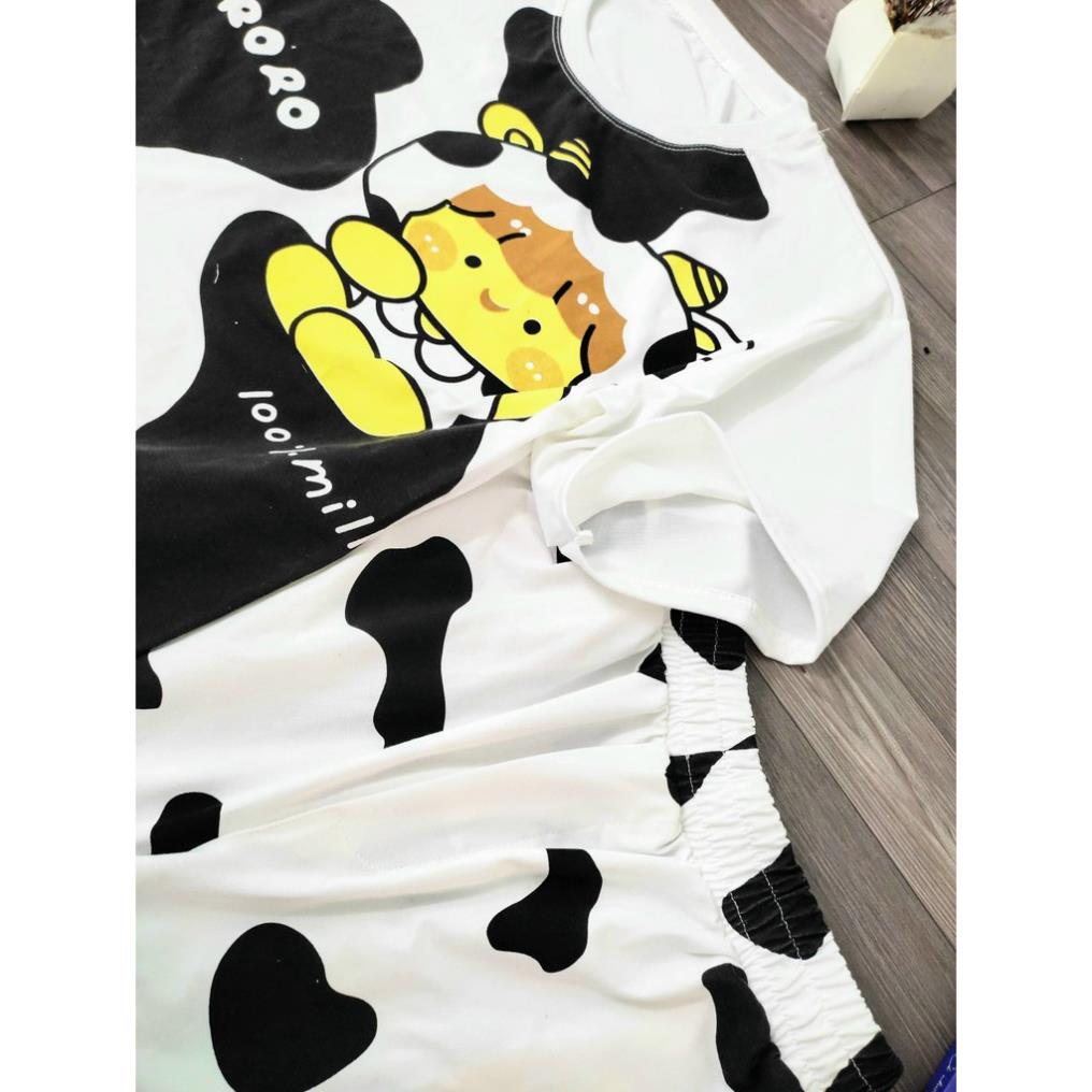 Set đồ đùi ngắn tay in loang 3D bò sữa Vroro cực cool, bộ đồ mặc nhà ngắn tay thun cotton nam nữ đều mặc được