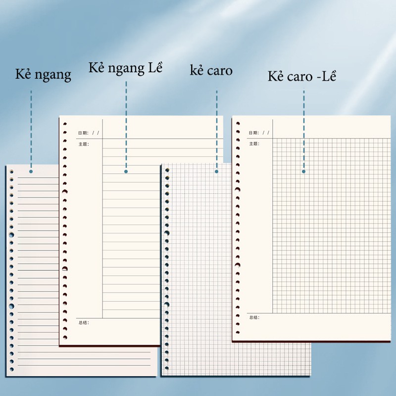 Sổ còng A5 B5 Bìa Da PU Keep on 26 lỗ RUỘT CHẤM DOT GRID 120 TRANG