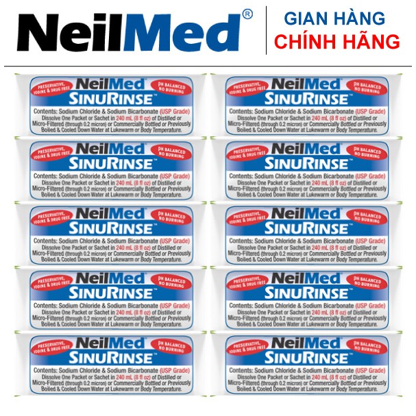 Bình (Bộ Dụng Cụ) Rửa Mũi Người Lớn NeilMed Sinus Rinse Kit 60 Sachets (1 bình + 60 gói muối)