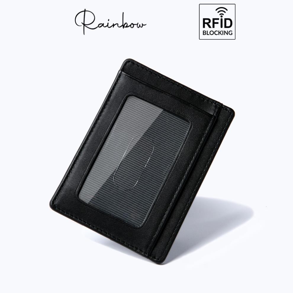 Ví đựng thẻ da bò thật siêu mỏng chống trộm RFID thông minh nhỏ gọn tinh tế Rainbow CW001 BLK - Hàng cao cấp