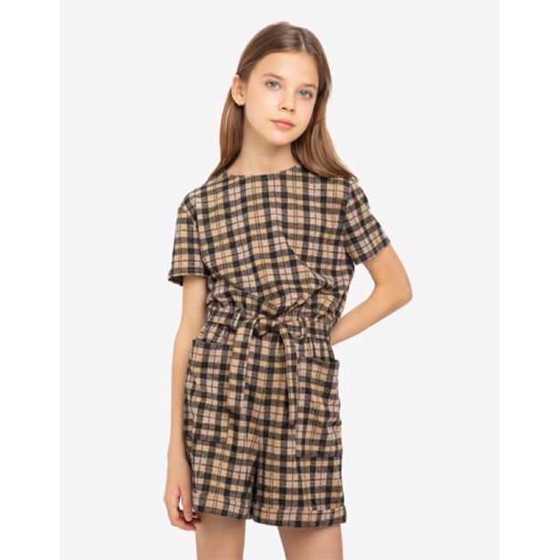 Jumsuit Dạ Bé Gái Kẻ Ô Nâu Vàng GJ