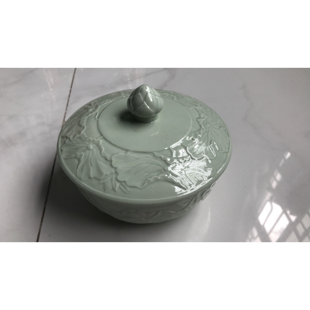 Thố sứ Donghwa màu xanh cẩn hoa sen Vinamilk