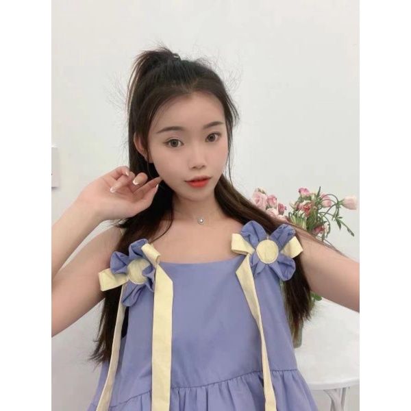 Váy hai dây Elesa đính hoa màu tím mộng mơ có bigsize 70kg