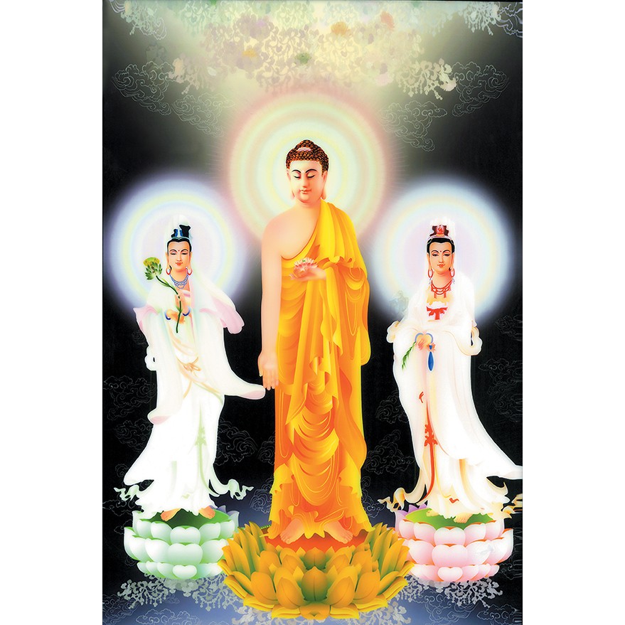 Tranh Tam Thánh, Phật Adida, Đại Thế Chí Bồ Tát, Quan Âm