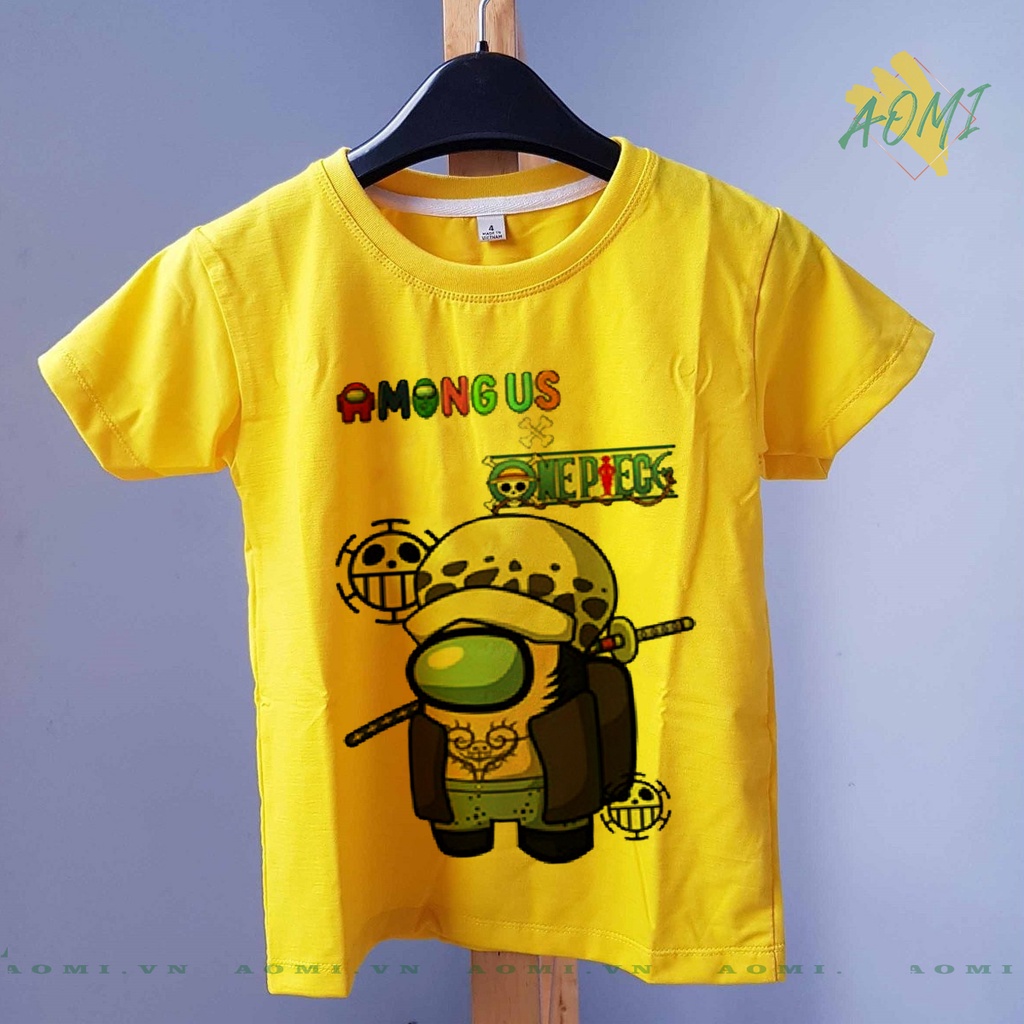 ÁO THUN Among Us x One Piece UNISEX PHÔNG VÀNG TAY NGẮN NAM NỮ GIA ĐÌNH CẶP ĐÔI SIZE TRẺ EM BÉ TRAI GÁI AOMIVN