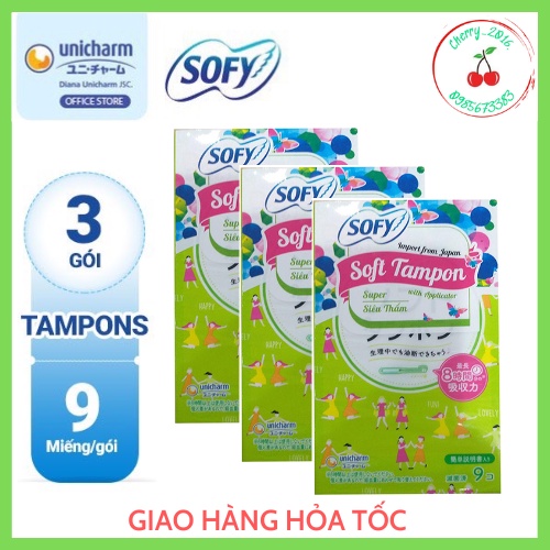 Băng vệ sinh SOFY TAMPON - gói 9 ống - combo 3 gói