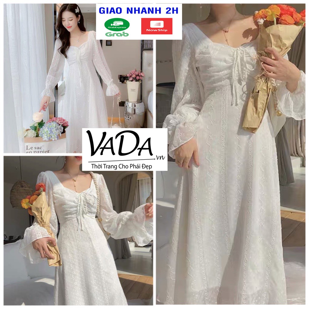 Đầm xoè Midi Ren thêu nổi tay bo tuyệt đẹp HÀNG CAO CẤP tại Xưởng may thời trang VADA - Đ31