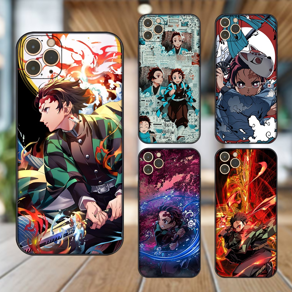 Ốp lưng iPhone 11 Pro Max dẻo đen cạnh vuông in hình Tanjiro Kimetsu No Yaiba