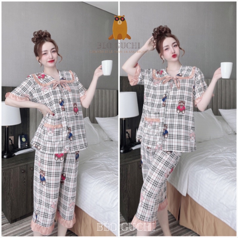 [Mã SKAMFSW175 giảm 10K đơn 50K] Lửng Xinh 50-110kg K3L Béo Guchi Bigsize Pijama Lụa cao cấp mềm mịn- Đồ bộ nữ xinh