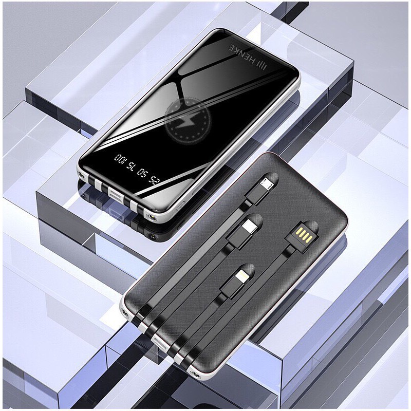 ☁Sạc Dự Phòng đa năng 10000mAh 6 trong 1 tích hợp 4 dây usb, không tiện dụng kèm đèn pin dung lương thật