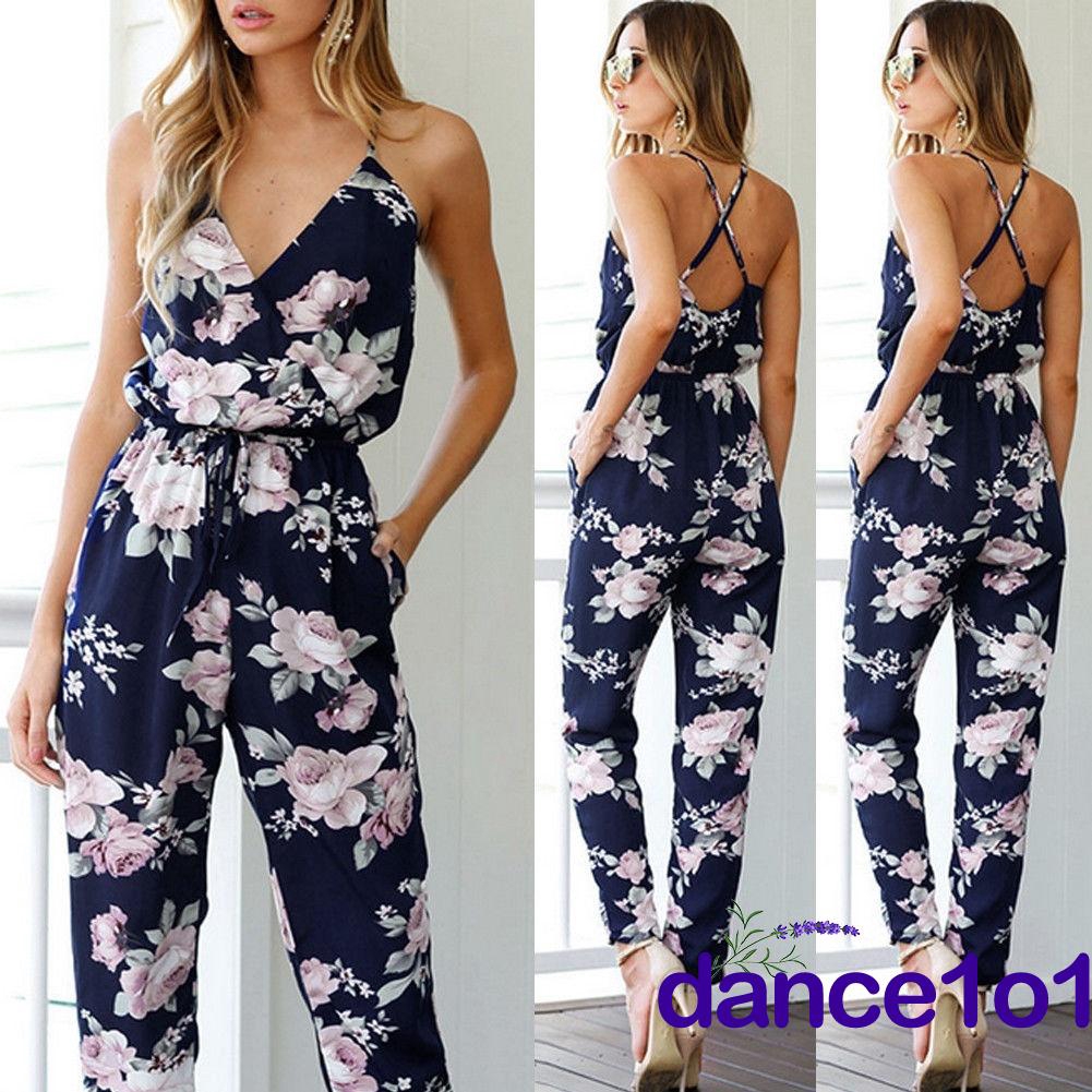 Jumpsuit tay ngắn cổ chữ V thời trang quyến rũ cho nữ