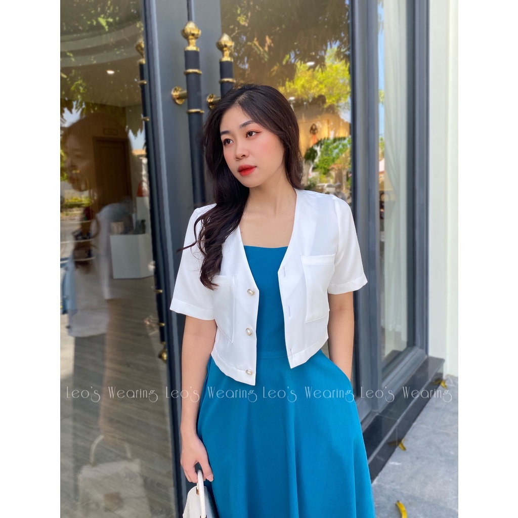 Váy 2 Dây Bản To dáng Xòe Mix Áo Khoác Vest Lửng Croptop LEOSWEARING N43 | BigBuy360 - bigbuy360.vn