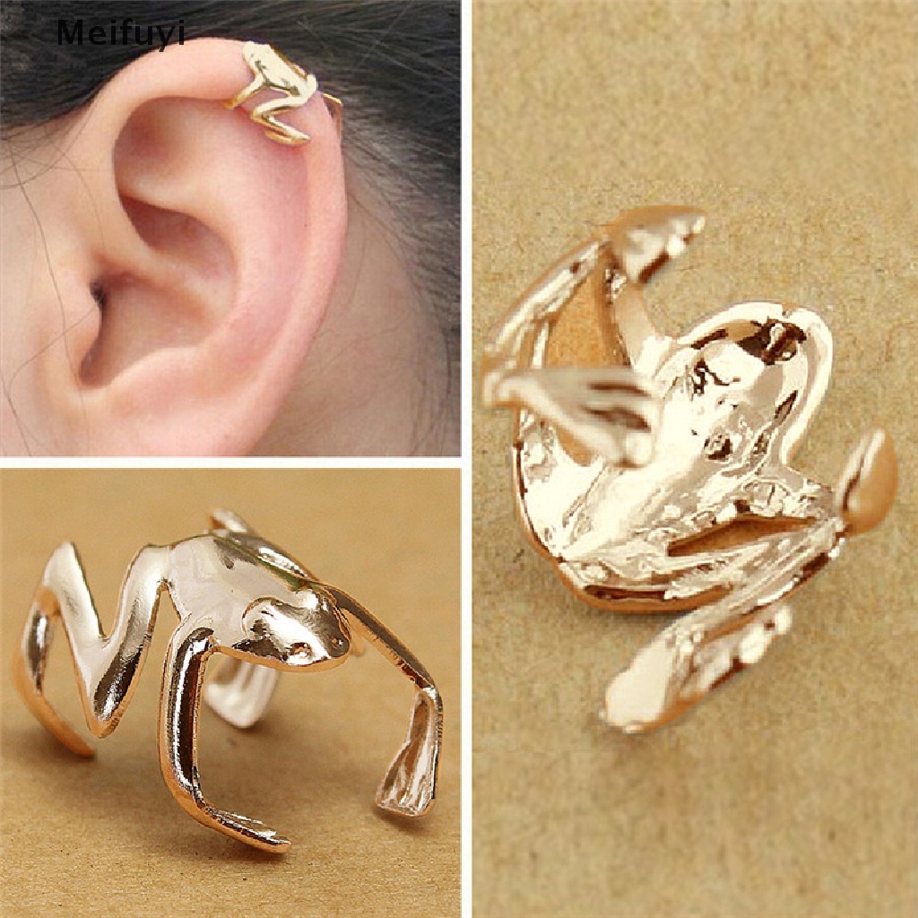 [Meifuyi] Fashion 1Pcs Punk Gold Plated Cute Frog Cuff Ear Clip Wrap Earring Retro Jewelry COD