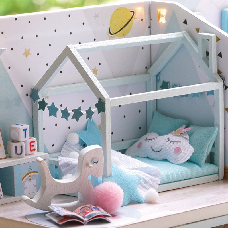 Mô hình nhà búp bê DIY Doll House Miniature_ POETIC_LIFE _CÓ KEO+ MICA CHE BỤI