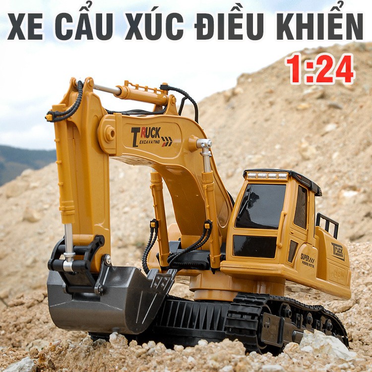 Đồ chơi điều khiển từ xa xe cẩu xúc cỡ lớn mô hình tỉ lệ 1:24 xe có âm thanh và đèn đồ chơi trẻ em