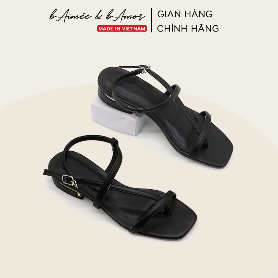 Sandal nữ xỏ ngón đế vuông viền vàng cao 2p quai chéo mảnh mũi vuông đẹp thời trang bAimée & bAmor - MS1535