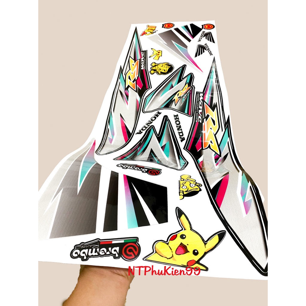 Tem rời Wave Alpha 50cc-100cc-110cc MẪU RS Màu Xanh Hồng 3 Lớp Siêu Đẹp