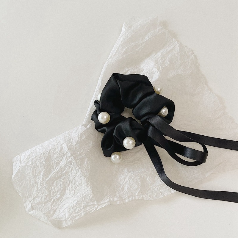 Dây buộc tóc đính nơ và ngọc trai xinh xắn cho nữ