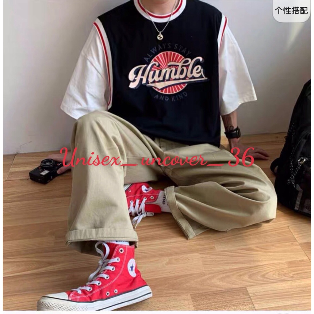 [Mã FAMARAL1 giảm 10K đơn 50K] [BÁN SỈ] Aó Thun Phối Tay Chữ HUMBLE UNISEX Chất cotton Mát Mịn