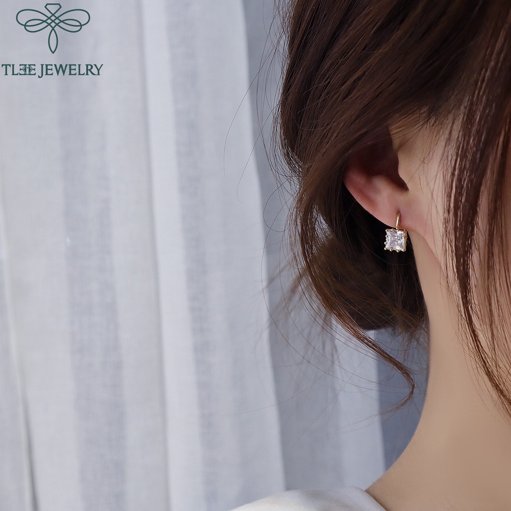 Khuyên tai bạc nữ TLEE Cici đá vuông sang chảnh TleeJewelry B0110
